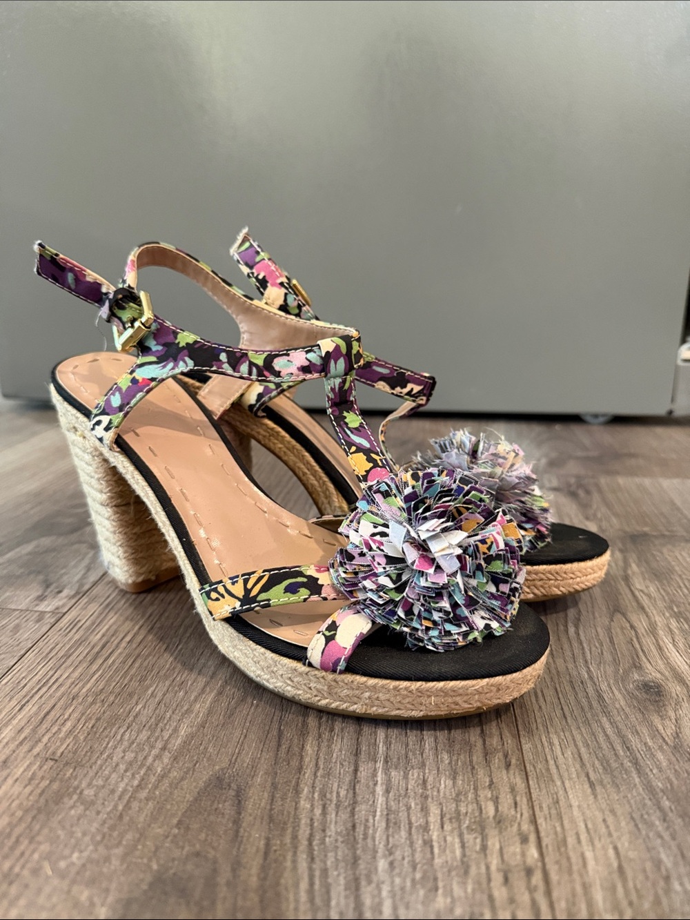 TAHARI Floral Pom-Pom Espadrille Heels - Women